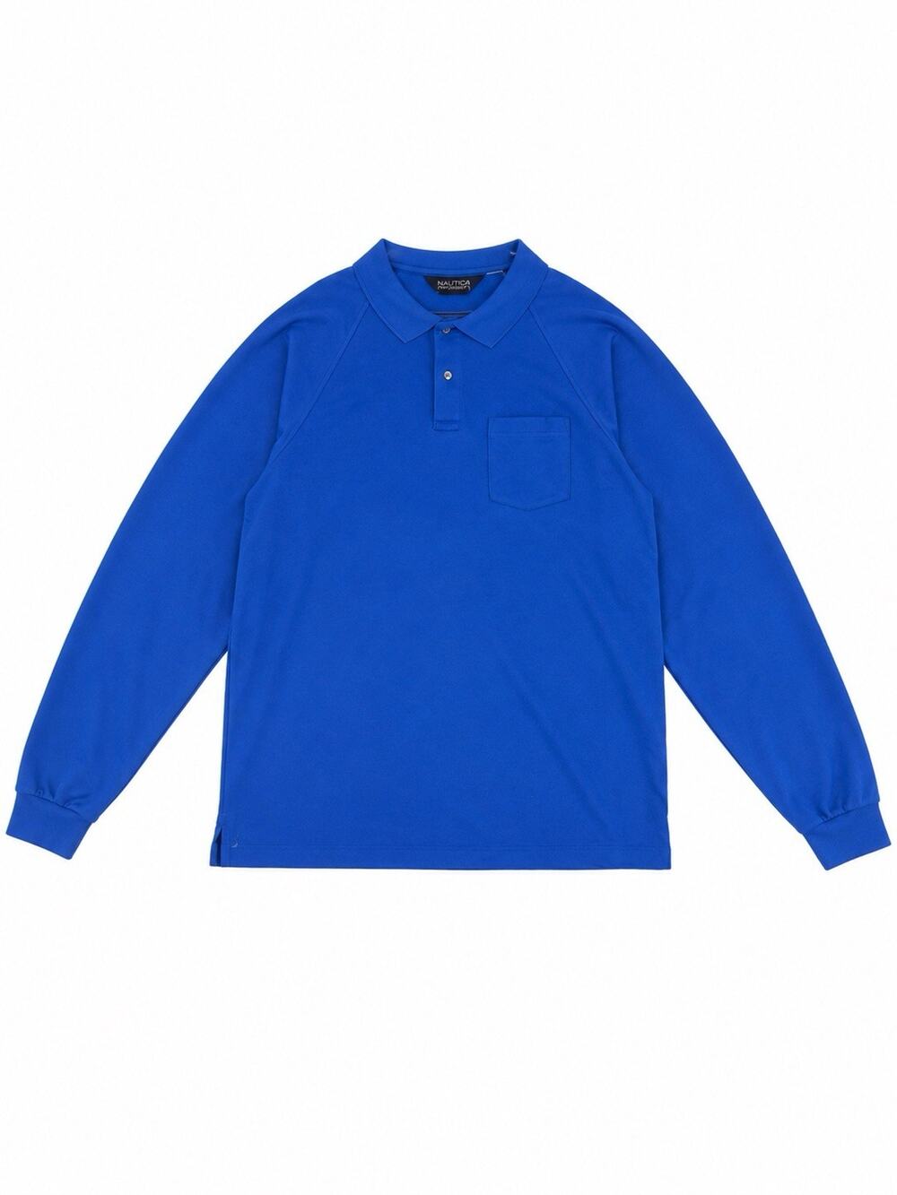 Nautica Men’s Long Sleeve Polo Shirt Blue Performance Pocket Casual Size Large
